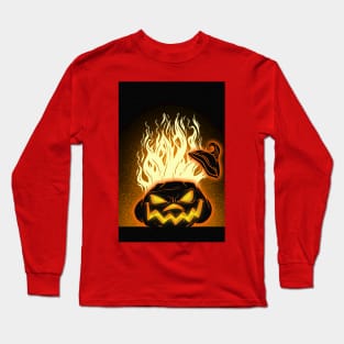 Spooky Scary Flaming Pumpkin Long Sleeve T-Shirt